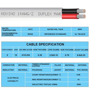 <span class=keywords><strong>Cable</strong></span> Eléctrico Marino 14AWG 14/2 Dúplex Multifilar <span class=keywords><strong>de</strong></span> Cobre Estañado para Aplicaciones Automotrices/RV/Solar/LED - Product Image 6