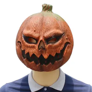 Topeng Pesta, Kostum Cosplay Plastik Labu Realistis Topeng Pesta Halloween Lateks Tutup Kepala