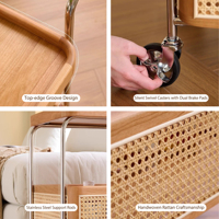 Chariot de spa mobile multifonctionnel pour salon de beauté et manucure avec roulettes et rangement en rotin