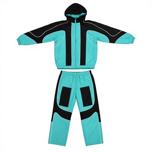 <b>Men</b> Waterproof Windproof Hooded <b>Track</b> Suit Color Blocking Sporty Zipper Closure Regular Fit Winter Polyester <b>Jacket</b> Pants Set - Product Image 2