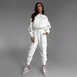 Survêtements pour femmes avec logo personnalisé deux pièces surdimensionné vierge éponge français imprimé surdimensionné sweat à capuche pour femmes ensemble survêtement - Product Image 5
