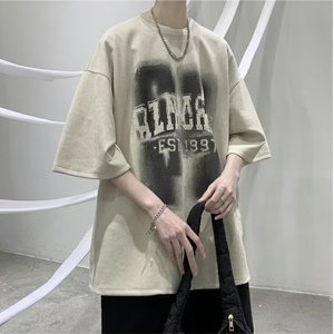 Camiseta de Hombre de Cuello Redondo, Estilo Casual Holgado, Ajuste Delgado, con Estampado Digital Urbano Americano, Venta Directa de Fábrica - Product Image 2