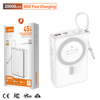 LDNIO PQ51 Prix d'usine, batterie externe 20000mAh, chargeur sans fil magnétique 15W, câble USB-C PD 45W intégré, chargeur pour 4 appareils