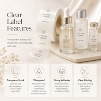 Étiquettes transparentes en peptides, autocollants imperméables personnalisés avec logo, pour flacons, bouteilles, échantillons de sérum cosmétique, emballages.