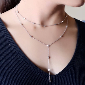 Silver Gold Plated Micro Pave CZ Long <strong>Y</strong> <strong>Necklace</strong> with Multi-Layered <strong>Y</strong>-Choker for Women for Weddings Gifts - Product Image 4