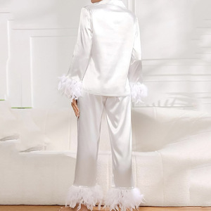 Elegant <strong>Fluffy</strong> Fur Party <strong>Pyjamas</strong> Notched Collar <strong>Women's</strong> Clothing Pj Set Custom Feather Pajamas for <strong>Women</strong> Set - Product Image 3