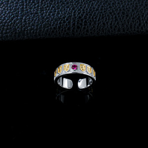 Anillo de Plata S925 con Rubí Creado en Laboratorio, Chapado en Oro de Dos Tonos, Banda Abierta, Joyería de Piedras Preciosas de Moda para Mujer, Regalo para Fiesta, Venta al por Mayor de Fábrica Q - Product Image 3