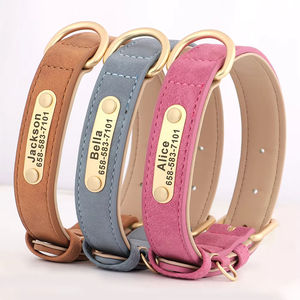 Collar de perro de lujo de cuero PU con número de nombre personalizado, collares cómodos para mascotas con decoración de remaches, patrón sólido, característica antipérdida - Product Image 4