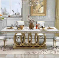 Meubles de salle à manger de style italien, ensemble de table à manger de luxe avec plateau en marbre naturel et 6 chaises pour restaurant