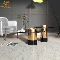 Meubles de maison de style italien moderne et luxueux, table basse en marbre, table d'appoint, table de chevet avec plateau en verre et base en acier inoxydable