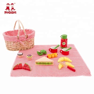 Pretend Play Food Set Fruits <strong>Cakes</strong> Children Simulation <strong>Wooden</strong> Picnic Basket Set <strong>Toy</strong> for Kids - Product Image 5