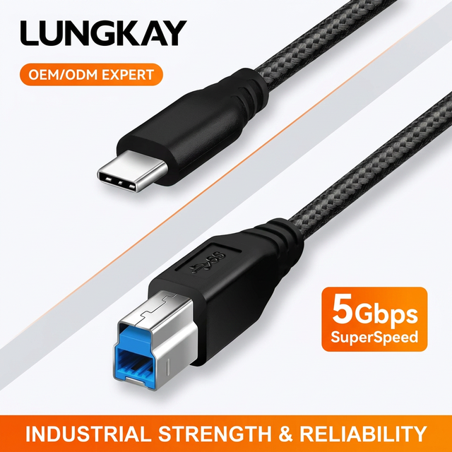 LUNGKAY Industrial C to USB 3.0 Type B Cable, 5Gbps Braided Data Sync Cord for High-End Printer, Audio DAC, Industrial Scanner