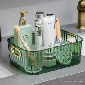 Translucent Storage Basket For Cosmetics Pet Material With Gold Handles Bathroom Organizer Green Transparent Acrylic Tray - Product Image 1