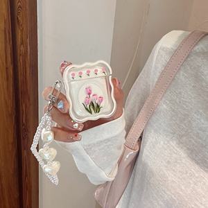 2025 lujo lindo 3D borde ondulado claro funda para auriculares con pulsera llavero funda para auriculares para Airpod 1 2 para <span class=keywords><strong>Airpods</strong></span> 3 4 Pro - Product Image 5