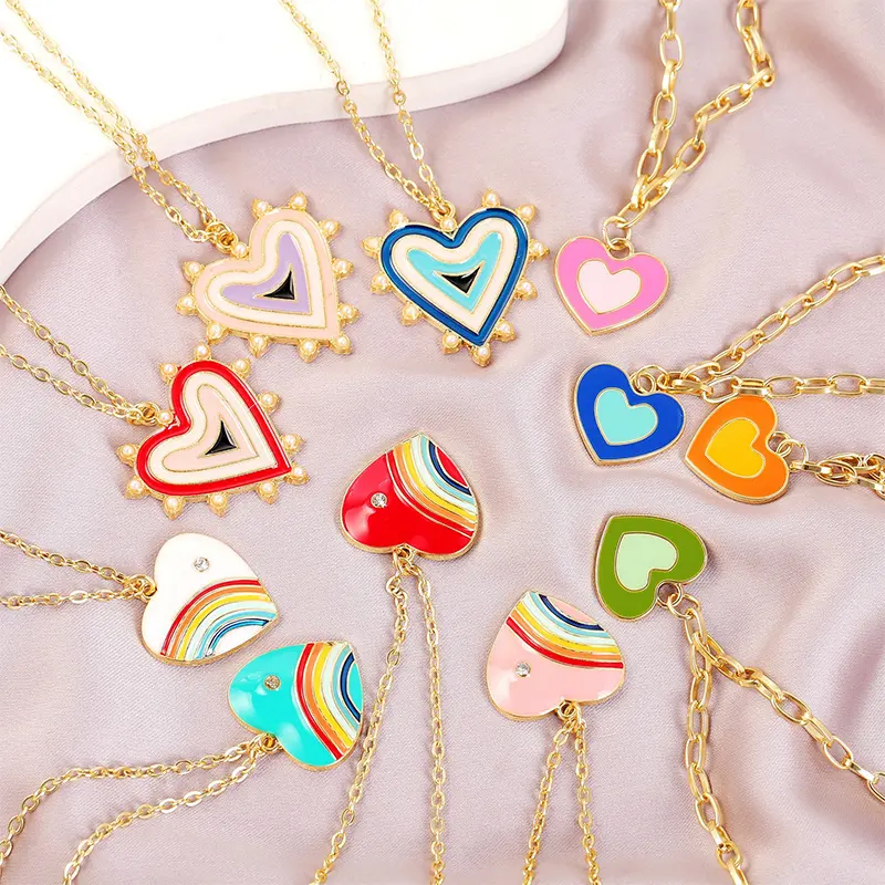 Doreen — collier de luxe en émail pour femmes, accessoires, chaîne de perles en or et pendentif en forme de cœur arc-en-ciel
