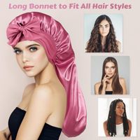 Logo personnalisé de haute qualité grande cravate extensible réglable Polyester Satin bonnet de sommeil pour femmes bande élastique Satin Bonnet de sommeil