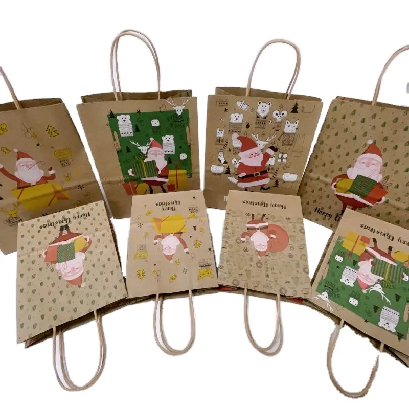 Christmas Gift Kraft Bags With Handle Boys and Girls Christmas Candy Bags Paper Goody Bags