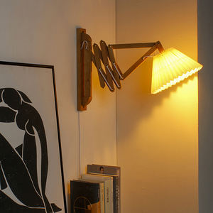 Lámpara de <span class=keywords><strong>Pared</strong></span> Estilo Nórdico Japandi, Brazo de Tijera de Madera, Pantalla de Papel Plegado, Ajustable, Única, <span class=keywords><strong>Extensible</strong></span>, Tipo Acordeón - Product Image 3