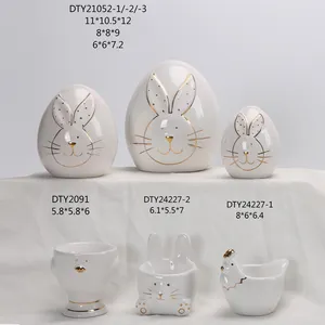 Easter Home Desktop Decor Rabbit Figurines With Eggs Statue Easter Bunny Rabbits