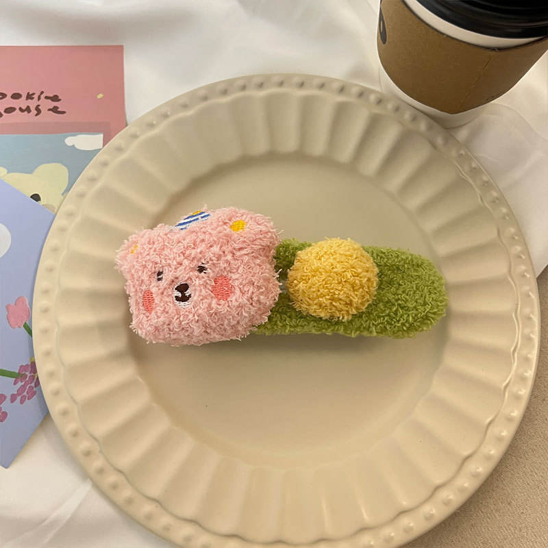 3 Pink Bear Ball Large Hair Clips