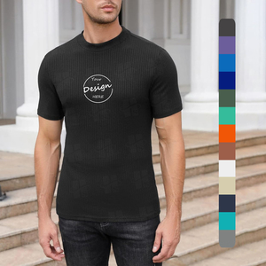 Camiseta de cuello redondo con logo personalizado, corte muscular, mezcla de algodón y spandex de alta calidad, suave y elástica, para hombre. - Product Image 1