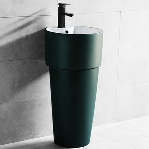 Ceramic Pedestal <b>Basin</b> <b>Round</b> One-Piece Floor Standing Washbasin For Small Apartments And Balconies - Product Image 1