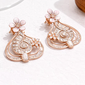Boucles d'oreilles pendantes en forme de goutte d'eau, or rose, motif floral, pierres en cristal, élégantes, pour femmes, bijoux de fête, mariage, cadeau - Product Image 1