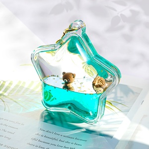 Portachiavi a forma di stella enorme a forma di portachiavi liquido per acqua pentagramma portachiavi 3D flottante pieno di Glitter per animali da nuoto portachiavi per borsa - Product Image 2