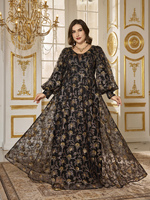 Robe de soirée formelle à manches longues en forme de lanterne à col en V élégante à découpe aléatoire taille plus avec des perles et des paillettes brodées évasée 2025