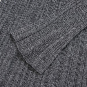 Women's <b>Grey</b> High Neck Long Sleeve Polyester/Nylon Midi Breathable Base Layer Knit Waist-Slimming Design <b>Pleated</b> A-Line <b>Skirt</b> - Product Image 3