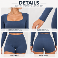Ensemble deux pièces personnalisé pour femme, col carré, short de sport taille haute pour la gym, l'exercice et les activités de marche en ville