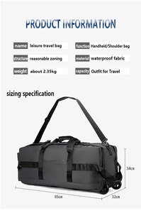 <span class=keywords><strong>Sac</strong></span> de voyage <span class=keywords><strong>à</strong></span> <span class=keywords><strong>roulettes</strong></span> grande capacité 60L, silencieux, avec bretelles de <span class=keywords><strong>sac</strong></span> <span class=keywords><strong>à</strong></span> <span class=keywords><strong>dos</strong></span> intégrées, pliable, étanche, alternative <span class=keywords><strong>à</strong></span> la valise - Product Image 2