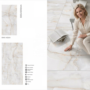 Azulejo de Porcelana Brillante Onix Aqua 600x1200mm, Aspecto Mármol, Alta Calidad, Ladrillo Refractario, Azulejos de Porcelana Suave, Azulejo de Piedra para Exteriores, Revestimiento de Pared para Pasillos - Product Image 1
