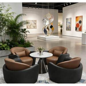 Ensemble de chaises d'attente, canapé rond en cuir pour bureau, hall d'hôtel, salon de beauté, espace de repos, design moderne et confortable - Product Image 3