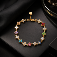 Bracelet tendance en acier inoxydable plaqué or 18 carats avec trèfle à quatre feuilles en zircon, étanche, coloré, réglable, unisexe, cadeau de bijoux