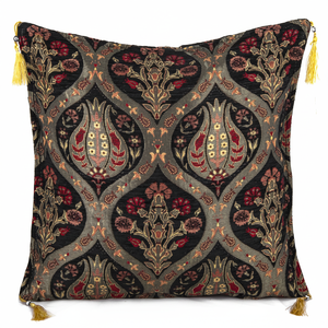 <b>Black</b> Ottoman Tulip Designed Turkish Chenille Fabric Cushion Cover <b>Pillow</b> - Product Image 2