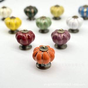 Min Hong Xing <b>Ceramic</b> Pumpkin <b>Knob</b> Gold Thread Traditional Cabinet <b>Drawer</b> Handle Novelty Shape Durable - Product Image 4