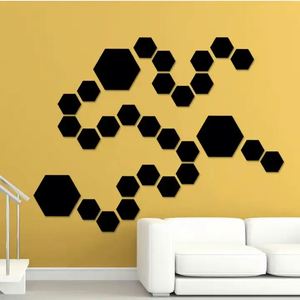 Autocollants muraux hexagonaux en acrylique pour la décoration du salon, de la chambre à coucher et du bureau, autocollants miroir réfléchissants - Product Image 4