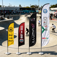 Drapeau plume d'extérieur à sublimation thermique haute résistance des couleurs, idéal pour la publicité événementielle et la promotion en extérieur