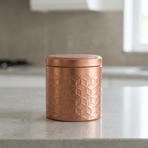 Boîte à épices en cuivre ronde avec couvercle, design minimaliste, motif sculpté, boîte de rangement alimentaire à 1 couche - Product Image 1