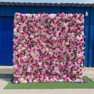 B-FW007 Wholesale <b>Artificial</b> pink <b>Flower</b> <b>Wall</b> 8ft X 8ft Roll up <b>Flower</b> <b>Wall</b> Panel Backdrop <b>Wall</b> <b>Flower</b> for Wedding Decoration - Product Image 1