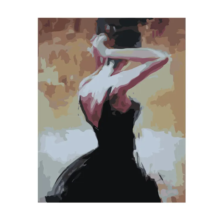 נורדי מודרני Diy שמן ציור סקסי יופי ב שחור ארוך שמלת צבע על ידי מספר תמונה בעבודת יד שמן ציור קיר אמנות מתנה