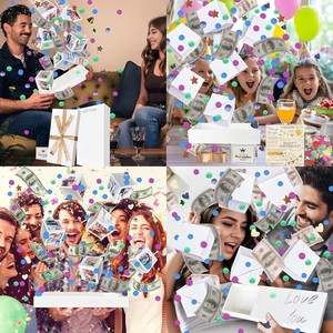 <span class=keywords><strong>Caja</strong></span> <span class=keywords><strong>de</strong></span> Regalo Sorpresa <span class=keywords><strong>de</strong></span> Navidad con Dinero Explosivo, Sobre Rojo Plegable Único con Confeti para Dinero en Efectivo - Product Image 3