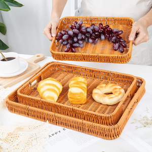 Cesta de pan rectangular apilable de imitación de ratán Bobai para exhibir frutas y aperitivos en la cocina, ideal para fiestas. - Product Image 1