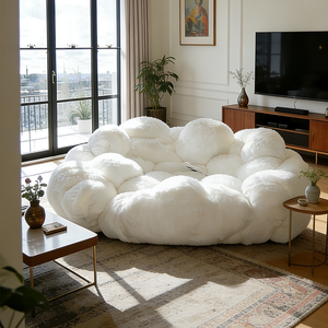 Canapé Nordique Esthétique en Forme de Nuage Blanc Moelleux, Rembourré, à Assise Profonde, Style Moderne Minimaliste, en Tissu Bouclé Doux, pour Appartement - Product Image 2