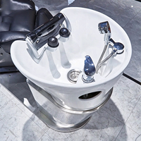 Fauteuil de lavage électrique inclinable avec cuvette en céramique – Station de lavage de cheveux de luxe pour salon, lit de spa capillaire