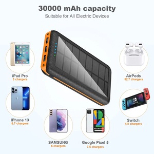 Banque d'alimentation solaire portable pour le camping en plein air, charge rapide, 20000mAh, étanche, micro USB, triple USB, sortie 100W, batterie Li-polymère - Product Image 5