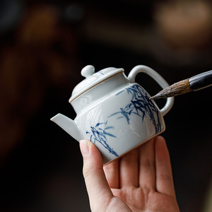 Guanlan Hand Painted Blue Bamboo Teapot Porcelain With Lid Kung Fu <b>Tea</b> <b>Set</b> - Product Image 4