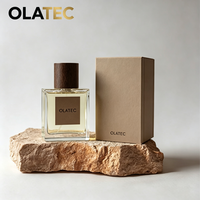 OLATEC Botellas de Perfume Elegantes de 50 ml, Rectangulares, de Vidrio Transparente, con Tapa de Madera y Caja de Cartón