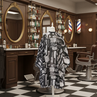 Cape de coiffure imperméable en polyester 160*140mm avec miroir à main et peigne, motif imprimé, fabriquée en Chine
